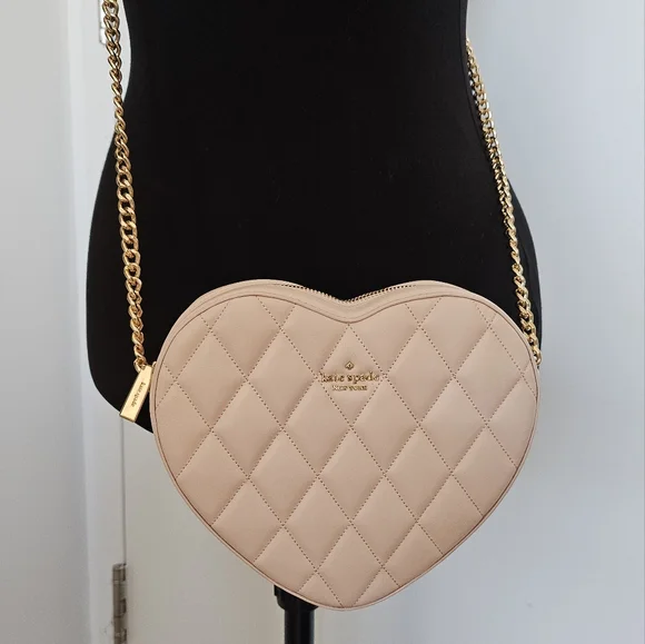 Kate Spade Love Shack Pink Quilted Heart Crossbody Bag With Gold Chain - Picture 3 of 8
